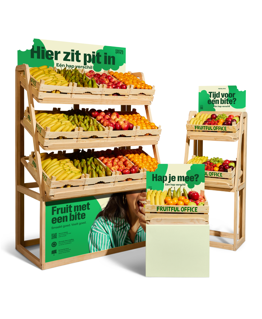 Houten fruitdisplays voor het presenteren van fruit op het werk